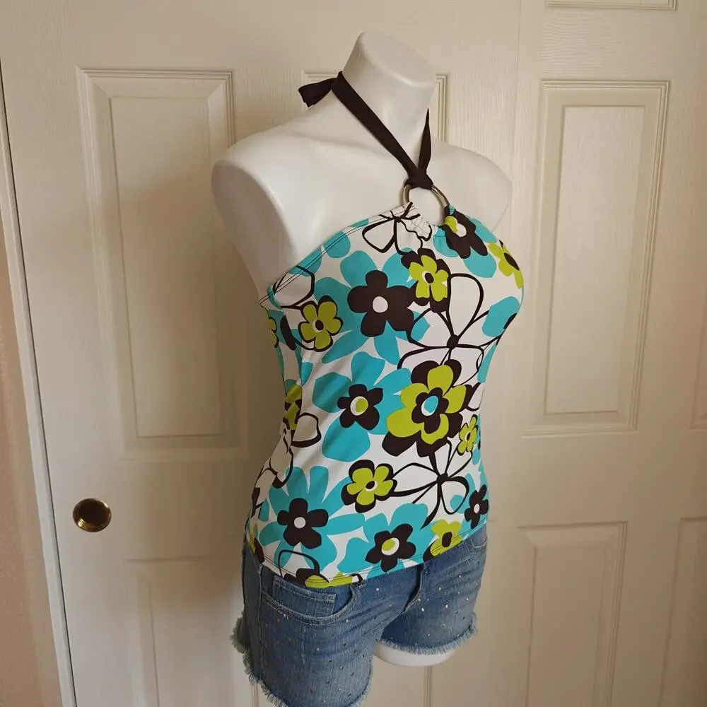 La Blanca Y2K-era vintage floral halter tankini top sz 8